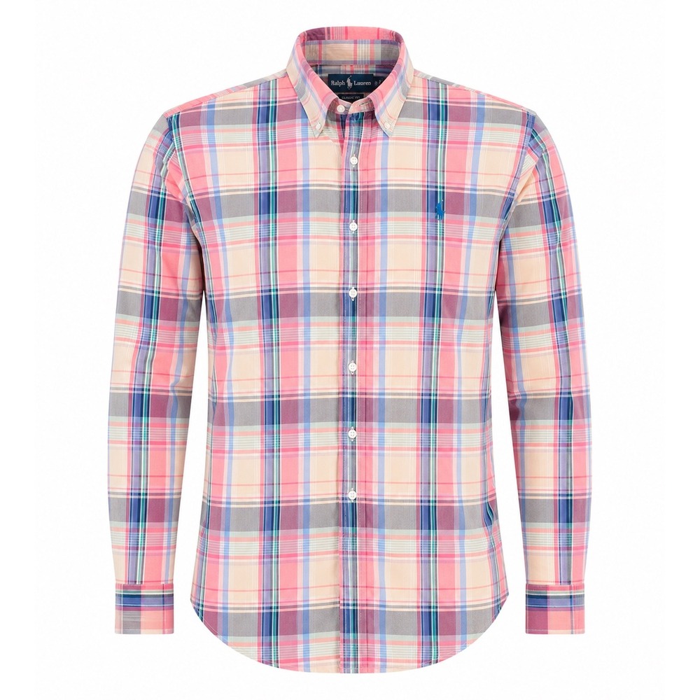 Ralph Lauren Classic Fit Plaid Button‎ Down Shirt Men's XXL Business Casual Blue